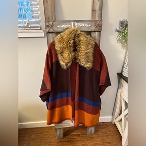Forever21 Striped Fur Neck Poncho